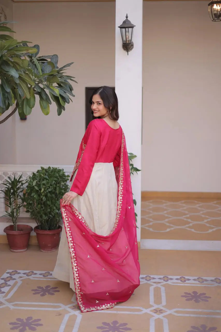Glass Roman & Cosmos Embroidered Gown with Dupatta – Festive Wear