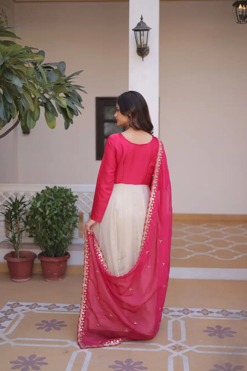 Glass Roman & Cosmos Embroidered Gown with Dupatta – Festive Wear