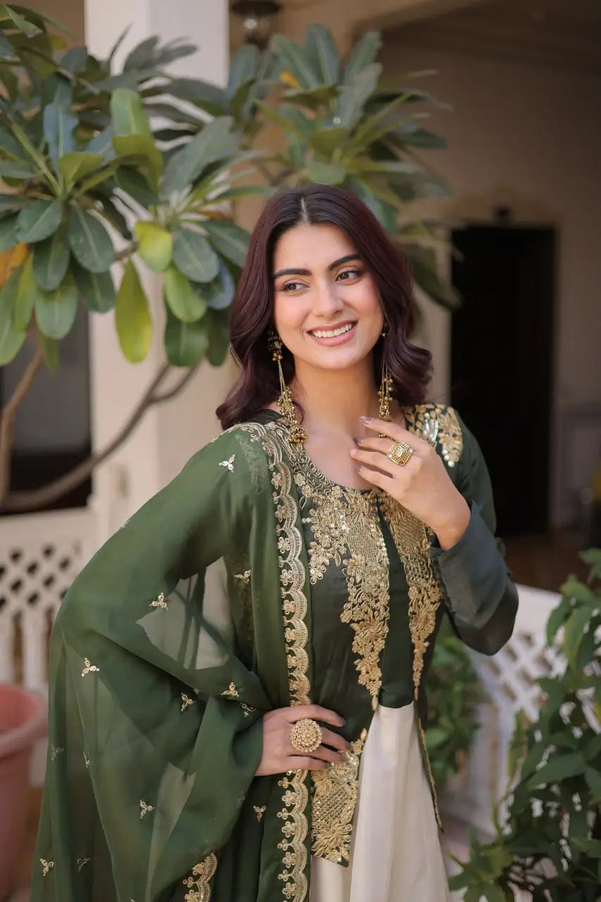 Glass Roman & Cosmos Embroidered Gown with Dupatta – Festive Wear