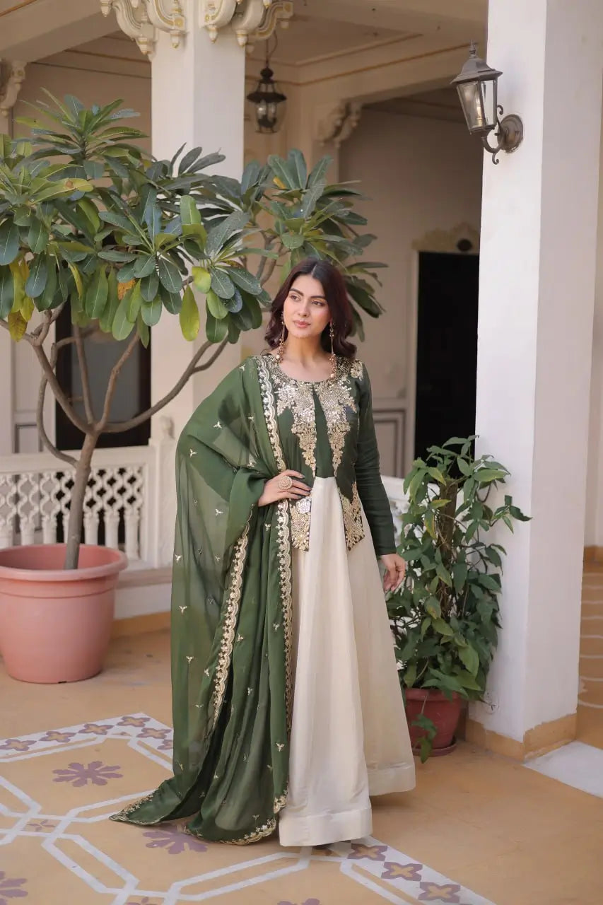 Glass Roman & Cosmos Embroidered Gown with Dupatta – Festive Wear