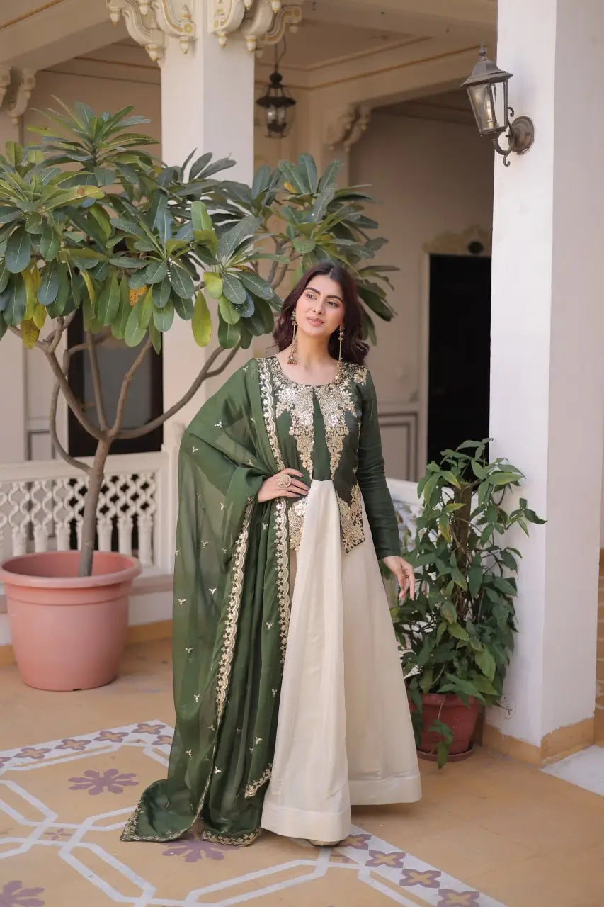Glass Roman & Cosmos Embroidered Gown with Dupatta – Festive Wear