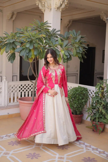 Glass Roman & Cosmos Embroidered Gown with Dupatta – Festive Wear
