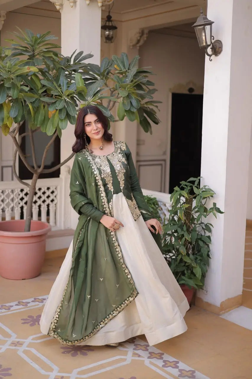 Glass Roman & Cosmos Embroidered Gown with Dupatta – Festive Wear