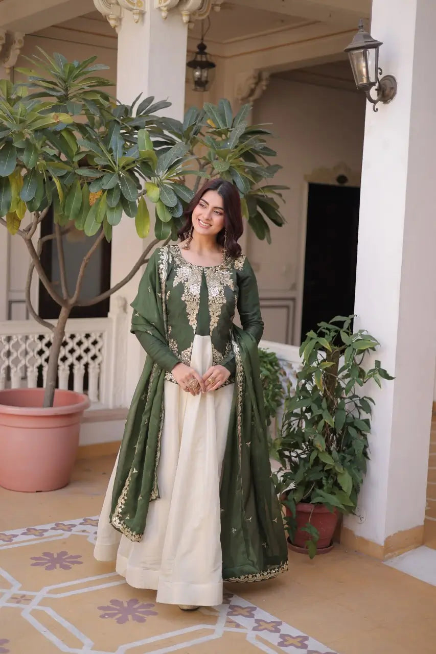 Glass Roman & Cosmos Embroidered Gown with Dupatta – Festive Wear