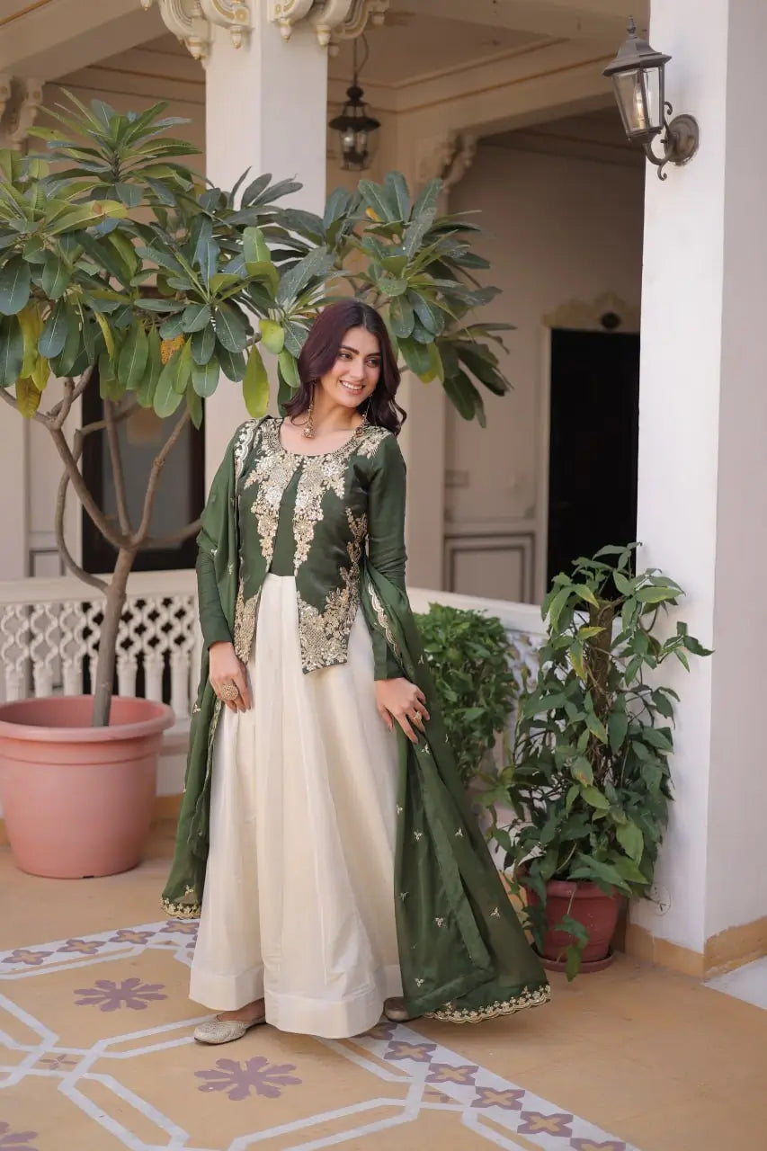 Glass Roman & Cosmos Embroidered Gown with Dupatta – Festive Wear