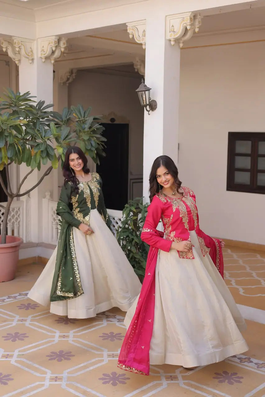 Glass Roman & Cosmos Embroidered Gown with Dupatta – Festive Wear