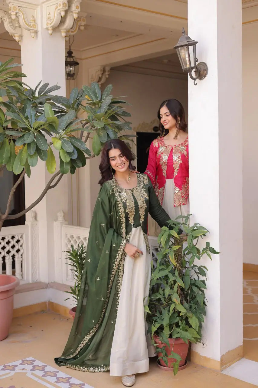 Glass Roman & Cosmos Embroidered Gown with Dupatta – Festive Wear
