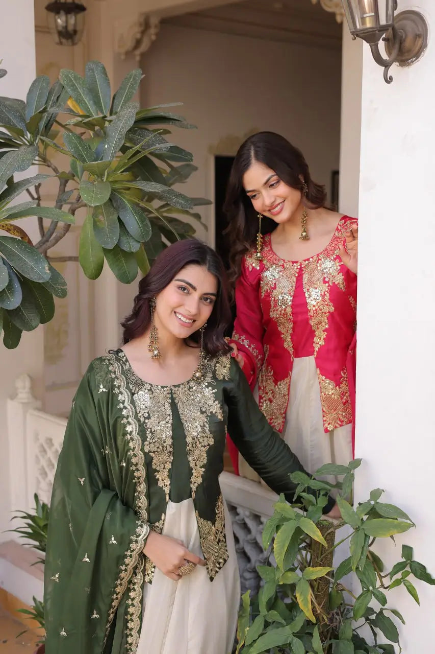 Glass Roman & Cosmos Embroidered Gown with Dupatta – Festive Wear