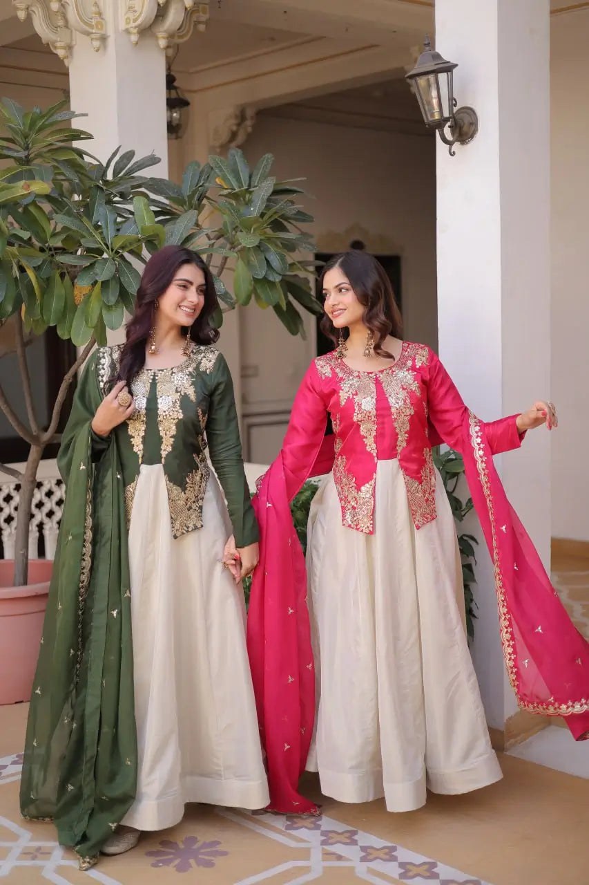 Glass Roman & Cosmos Embroidered Gown with Dupatta – Festive Wear