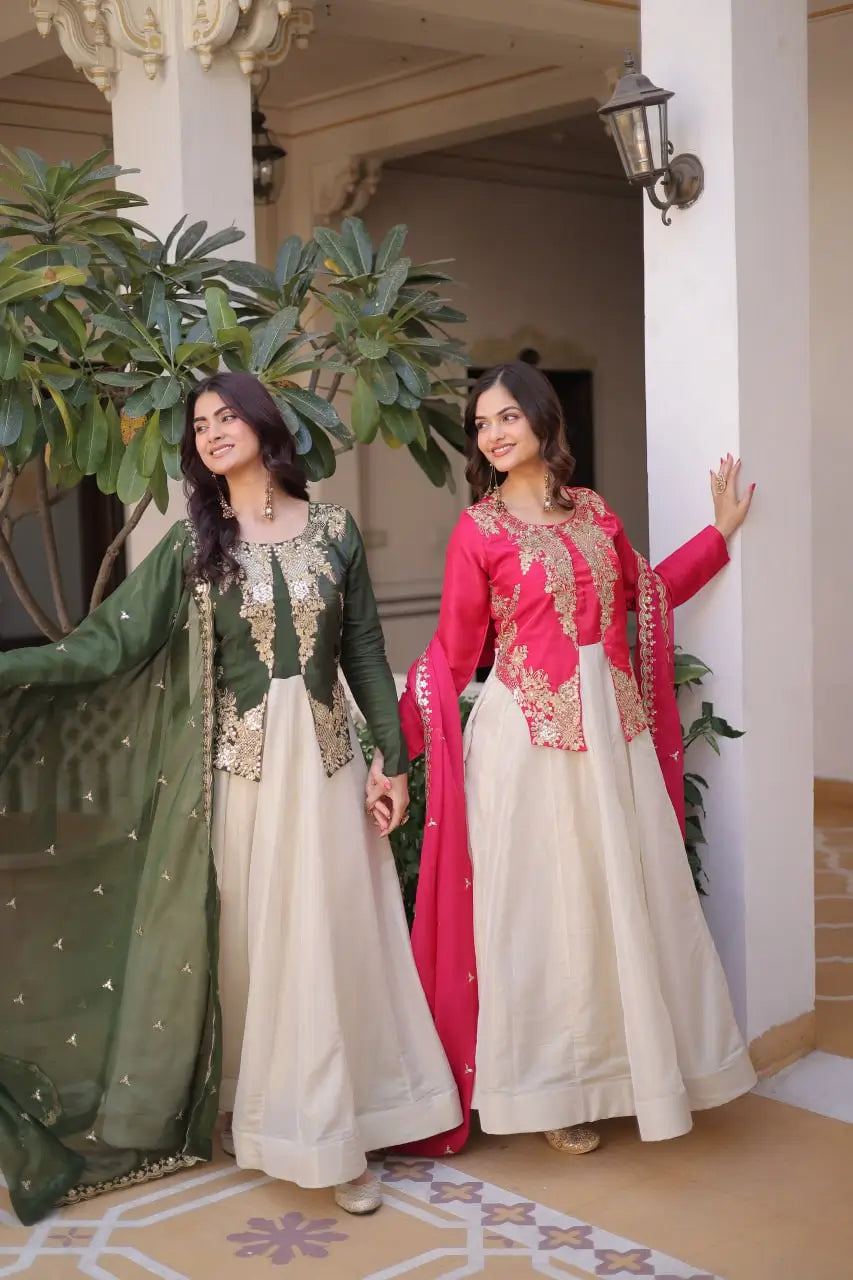 Glass Roman & Cosmos Embroidered Gown with Dupatta – Festive Wear