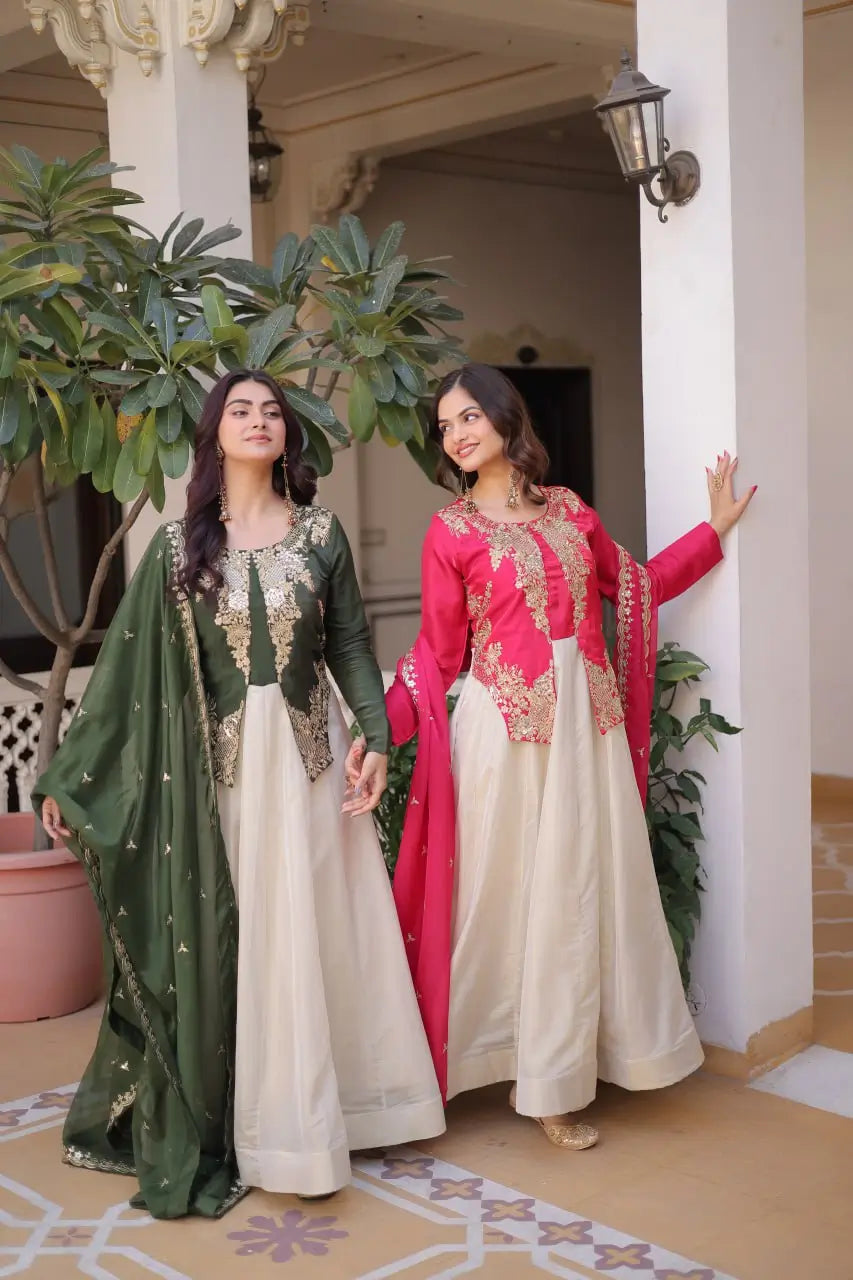 Glass Roman & Cosmos Embroidered Gown with Dupatta – Festive Wear
