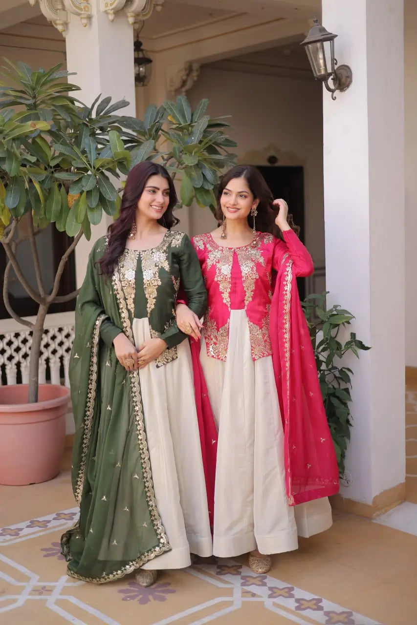 Glass Roman & Cosmos Embroidered Gown with Dupatta – Festive Wear