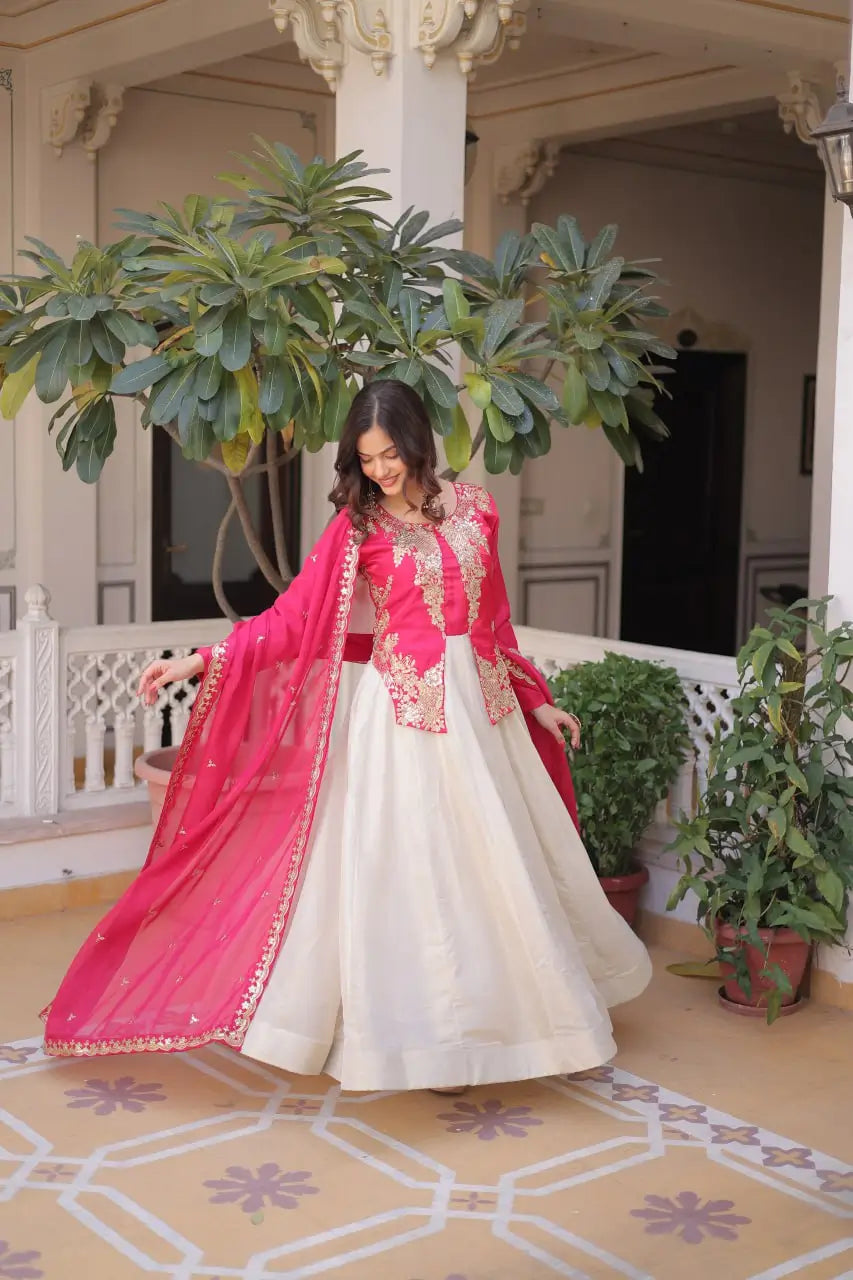 Glass Roman & Cosmos Embroidered Gown with Dupatta – Festive Wear