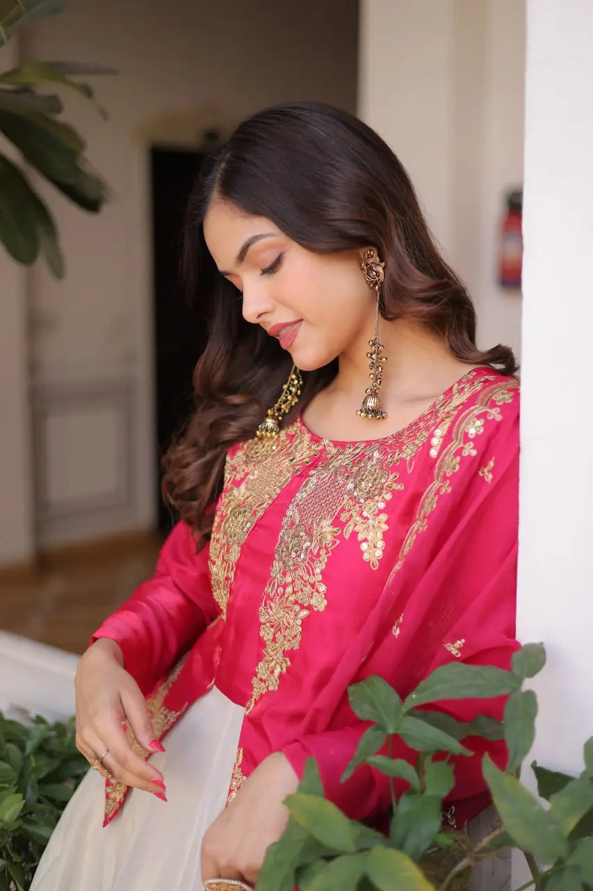Glass Roman & Cosmos Embroidered Gown with Dupatta – Festive Wear