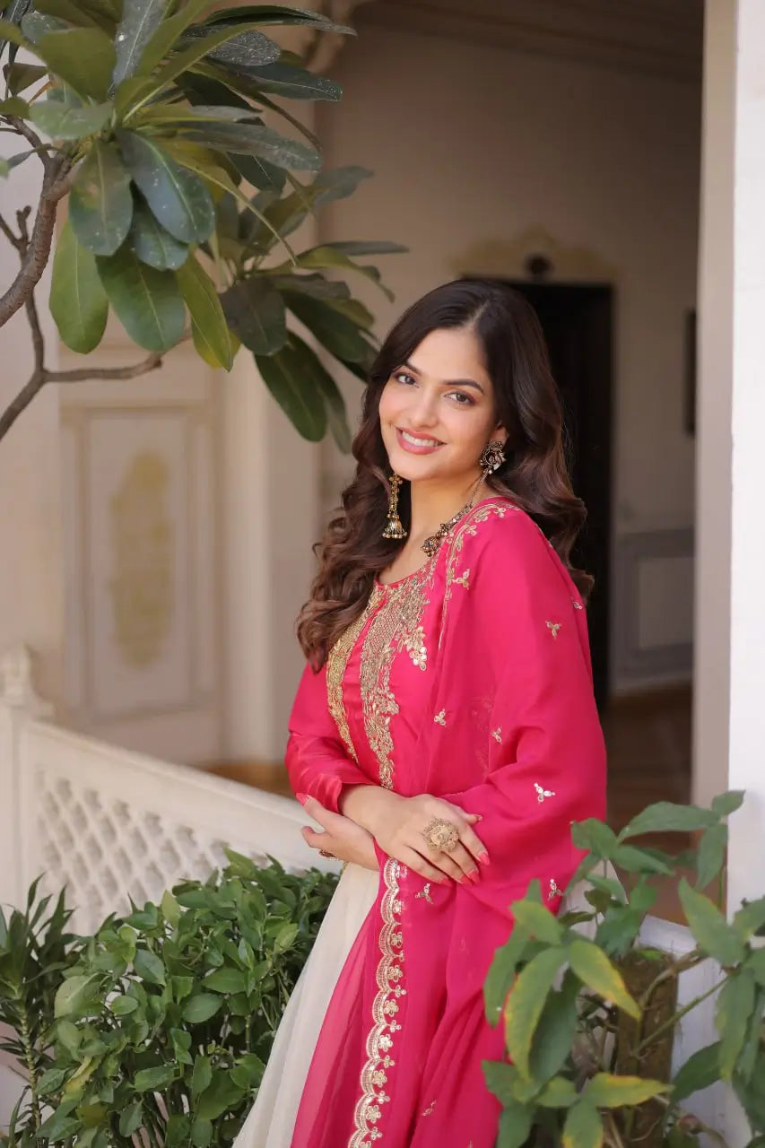 Glass Roman & Cosmos Embroidered Gown with Dupatta – Festive Wear