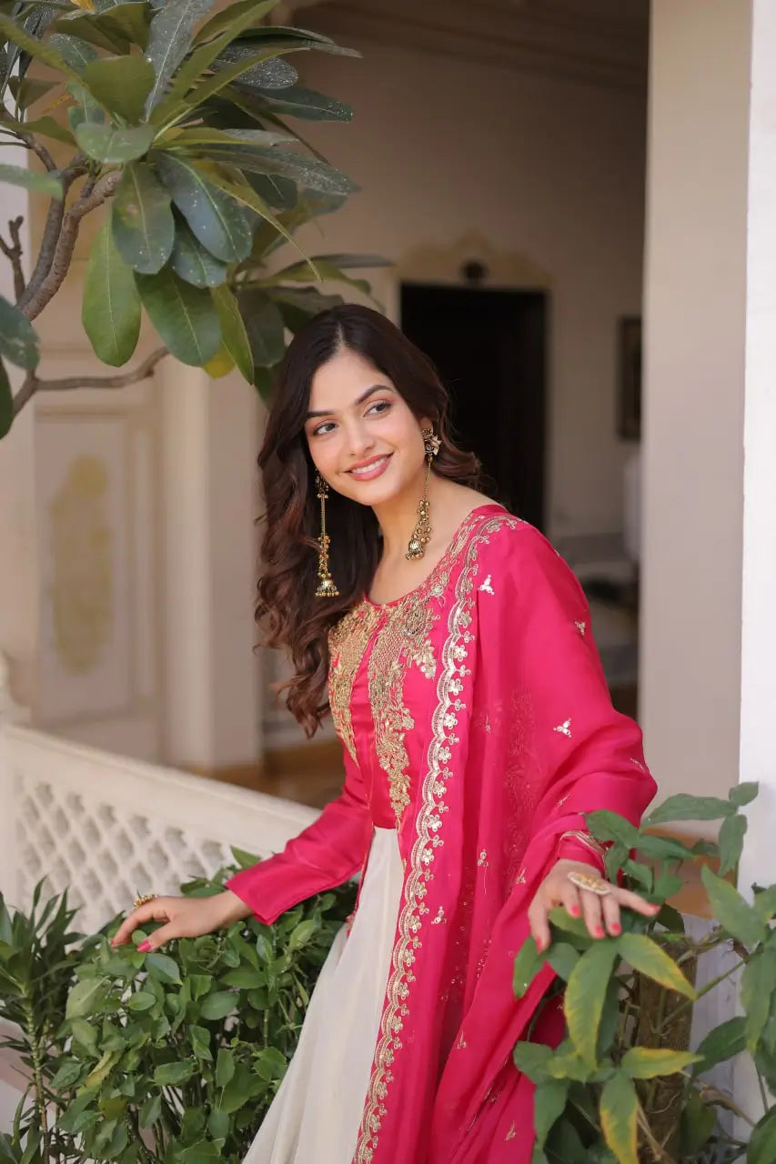 Glass Roman & Cosmos Embroidered Gown with Dupatta – Festive Wear