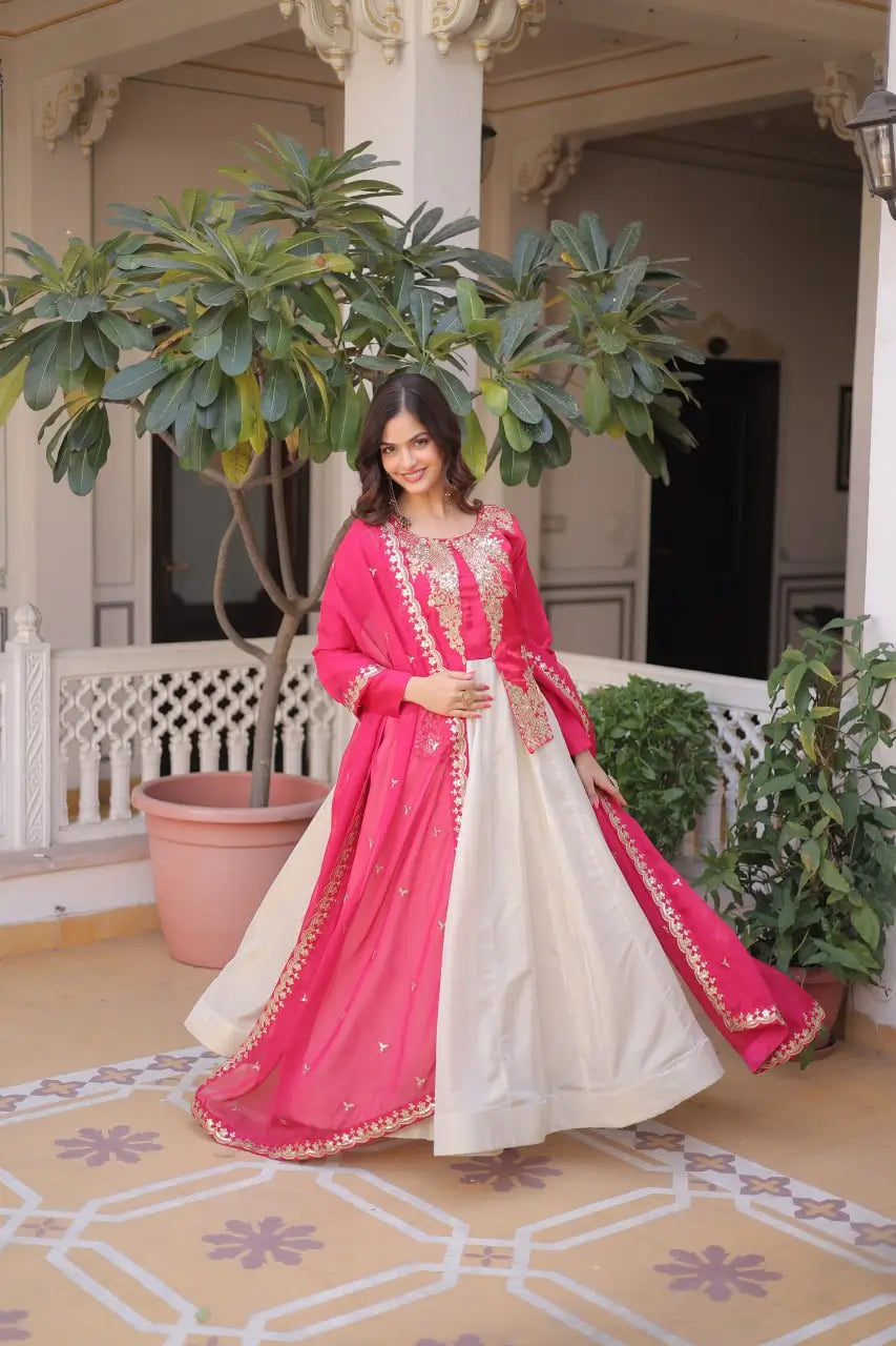 Glass Roman & Cosmos Embroidered Gown with Dupatta – Festive Wear