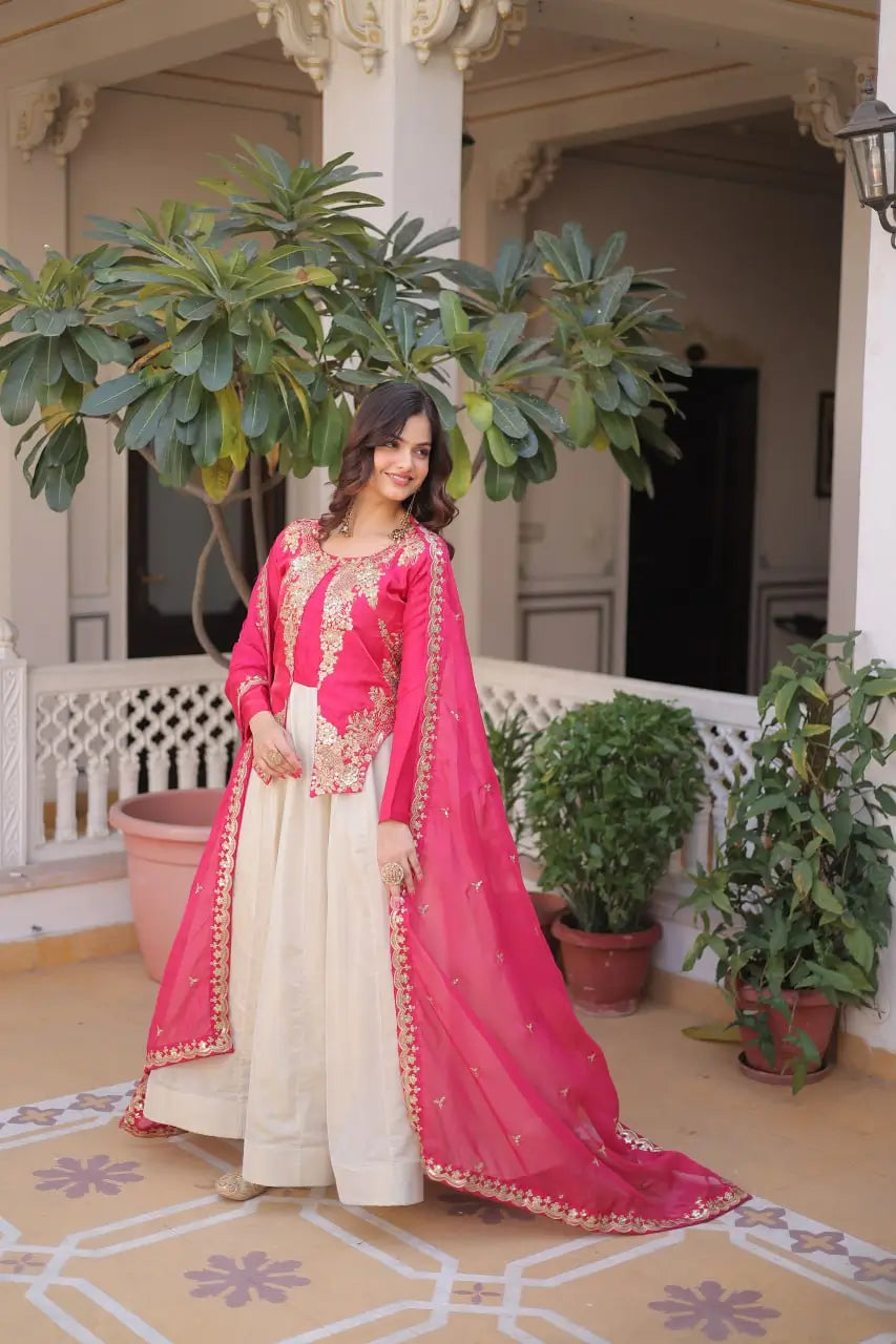 Glass Roman & Cosmos Embroidered Gown with Dupatta – Festive Wear