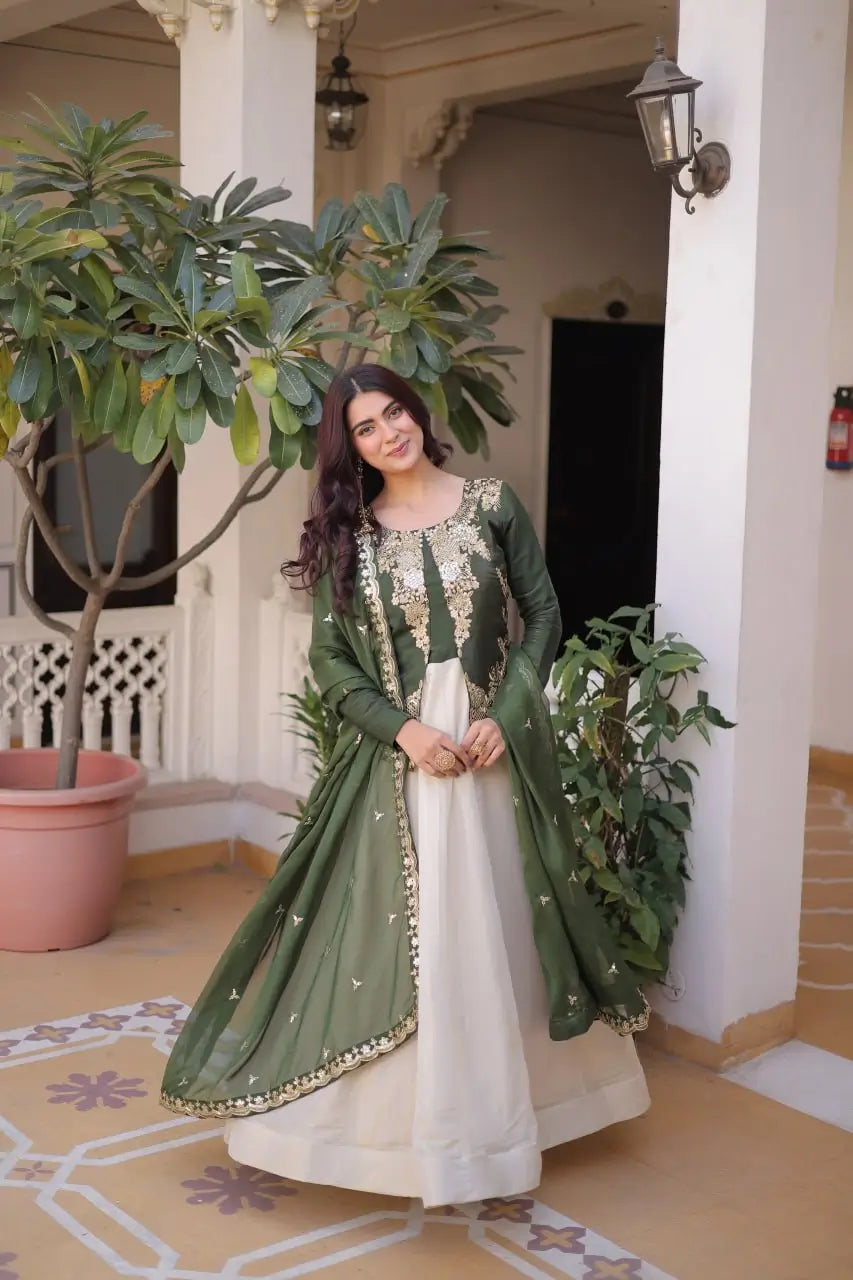 Glass Roman & Cosmos Embroidered Gown with Dupatta – Festive Wear
