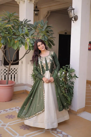 Glass Roman & Cosmos Embroidered Gown with Dupatta – Festive Wear