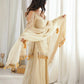 Gold Crepe Kurta Farshi Pant Set with Tassels