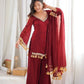Gold Crepe Kurta Farshi Pant Set with Tassels