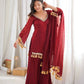 Gold Crepe Kurta Farshi Pant Set with Tassels