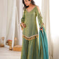 Gold Crepe Kurta Farshi Pant Set with Tassels