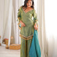 Gold Crepe Kurta Farshi Pant Set with Tassels