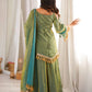 Gold Crepe Kurta Farshi Pant Set with Tassels