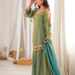 Gold Crepe Kurta Farshi Pant Set with Tassels
