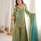 Gold Crepe Kurta Farshi Pant Set with Tassels