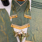 Gold Crepe Kurta Farshi Pant Set with Tassels