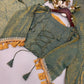 Gold Crepe Kurta Farshi Pant Set with Tassels
