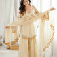 Gold Crepe Kurta Farshi Pant Set with Tassels