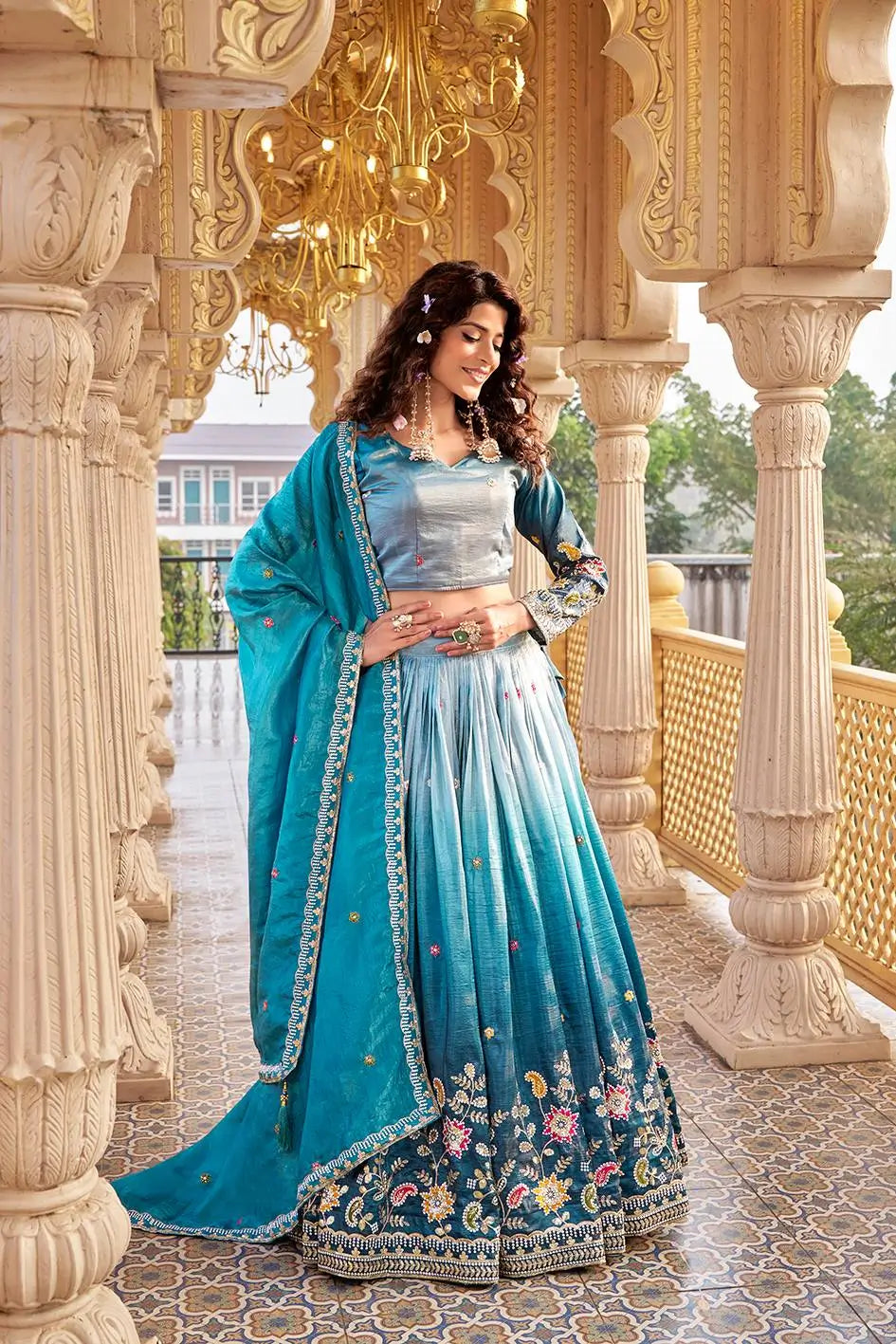 Gold Crush Embroidered Lehenga Choli Set with Dupatta