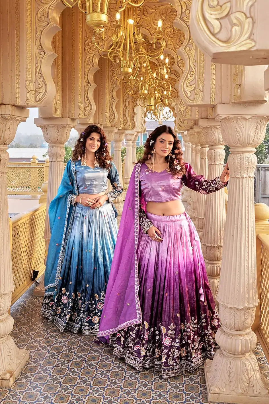 Gold Crush Embroidered Lehenga Choli Set with Dupatta