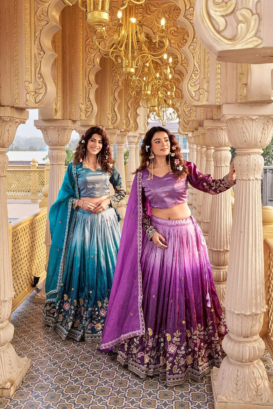 Gold Crush Embroidered Lehenga Choli Set with Dupatta