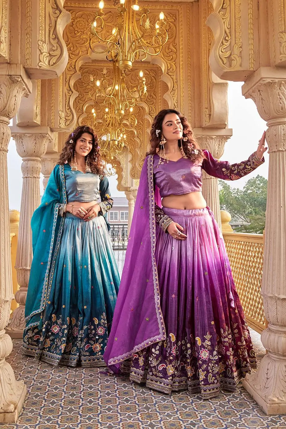 Gold Crush Embroidered Lehenga Choli Set with Dupatta