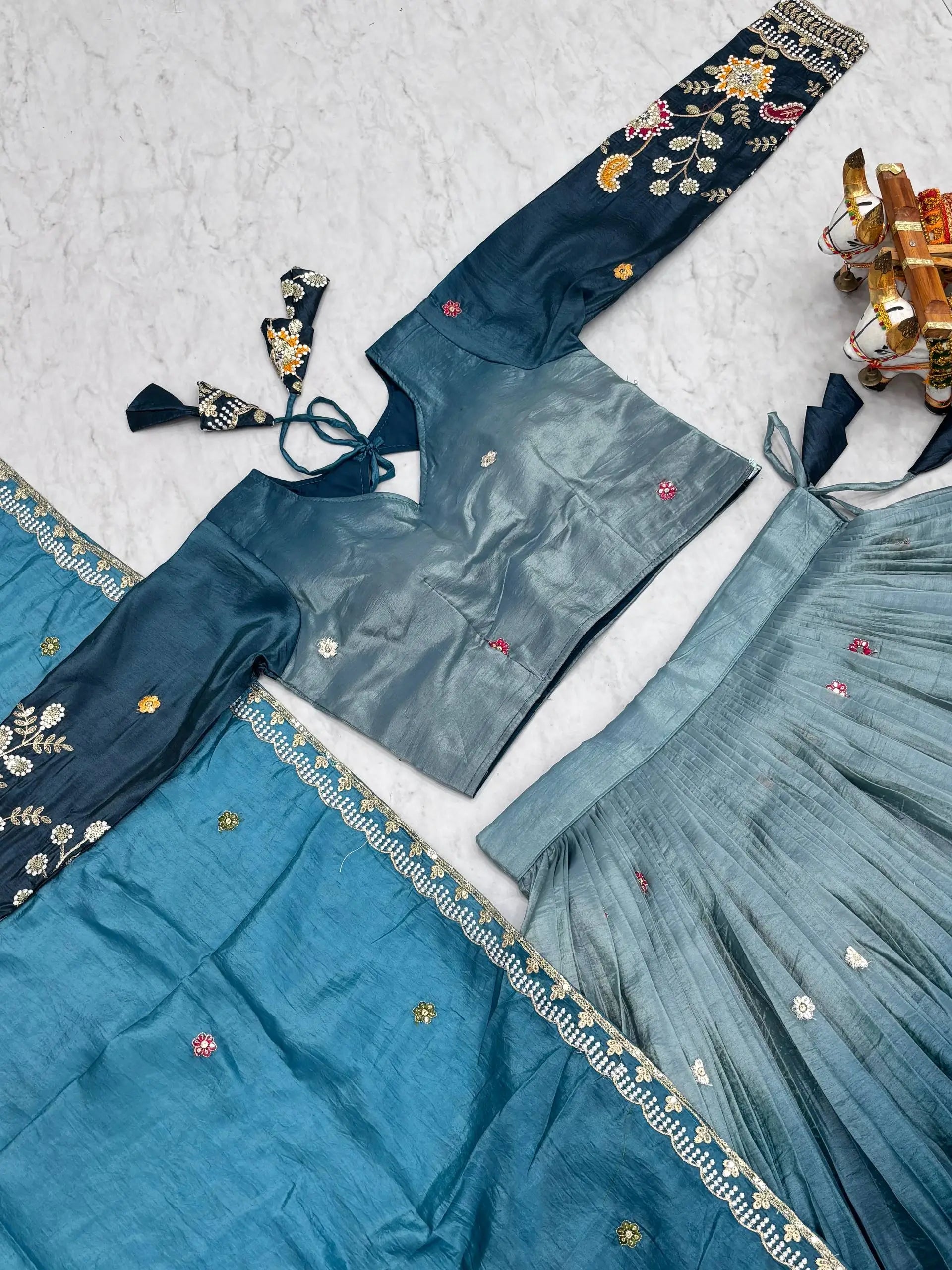 Gold Crush Embroidered Lehenga Choli Set with Dupatta