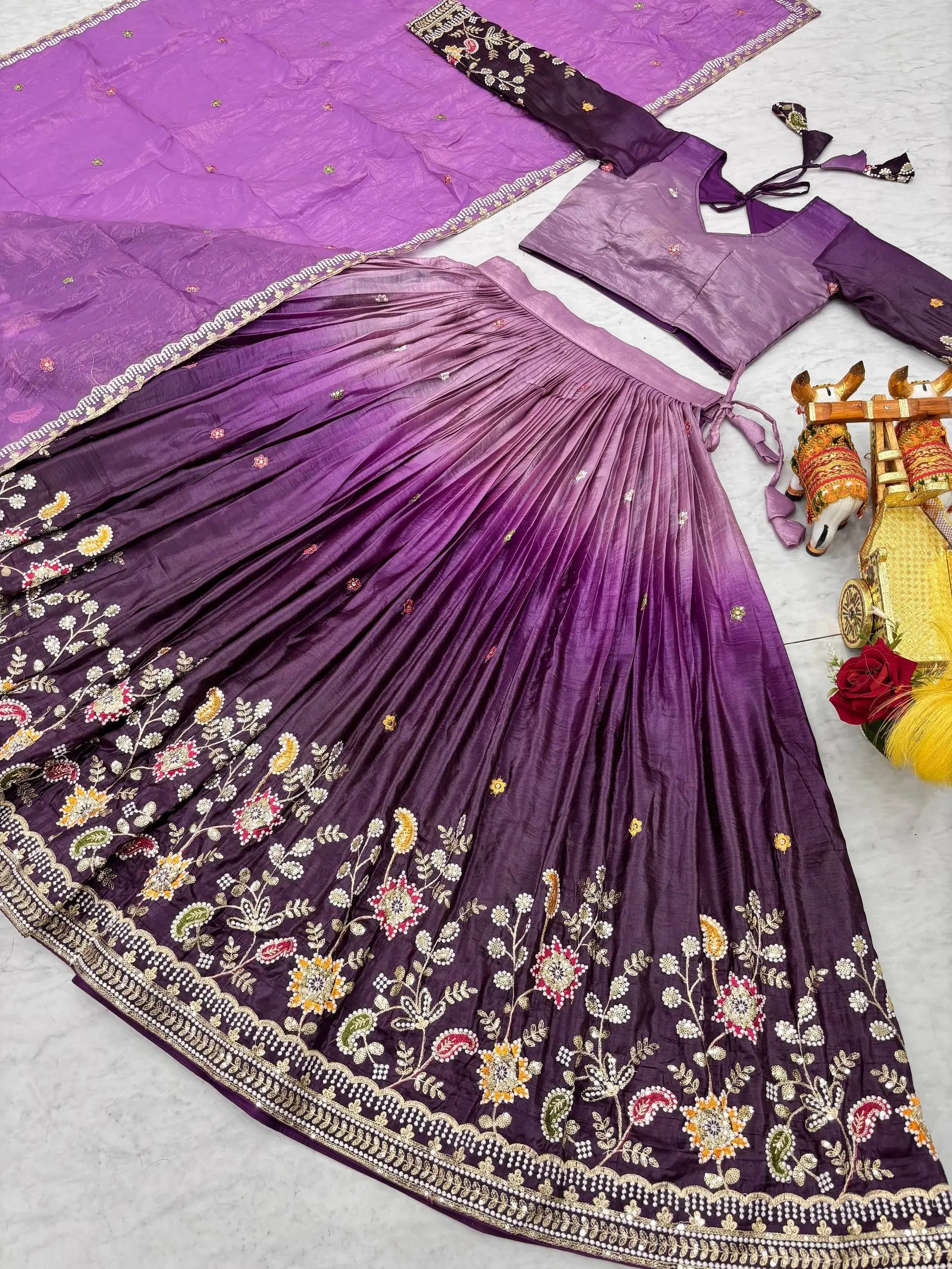 Gold Crush Embroidered Lehenga Choli Set with Dupatta