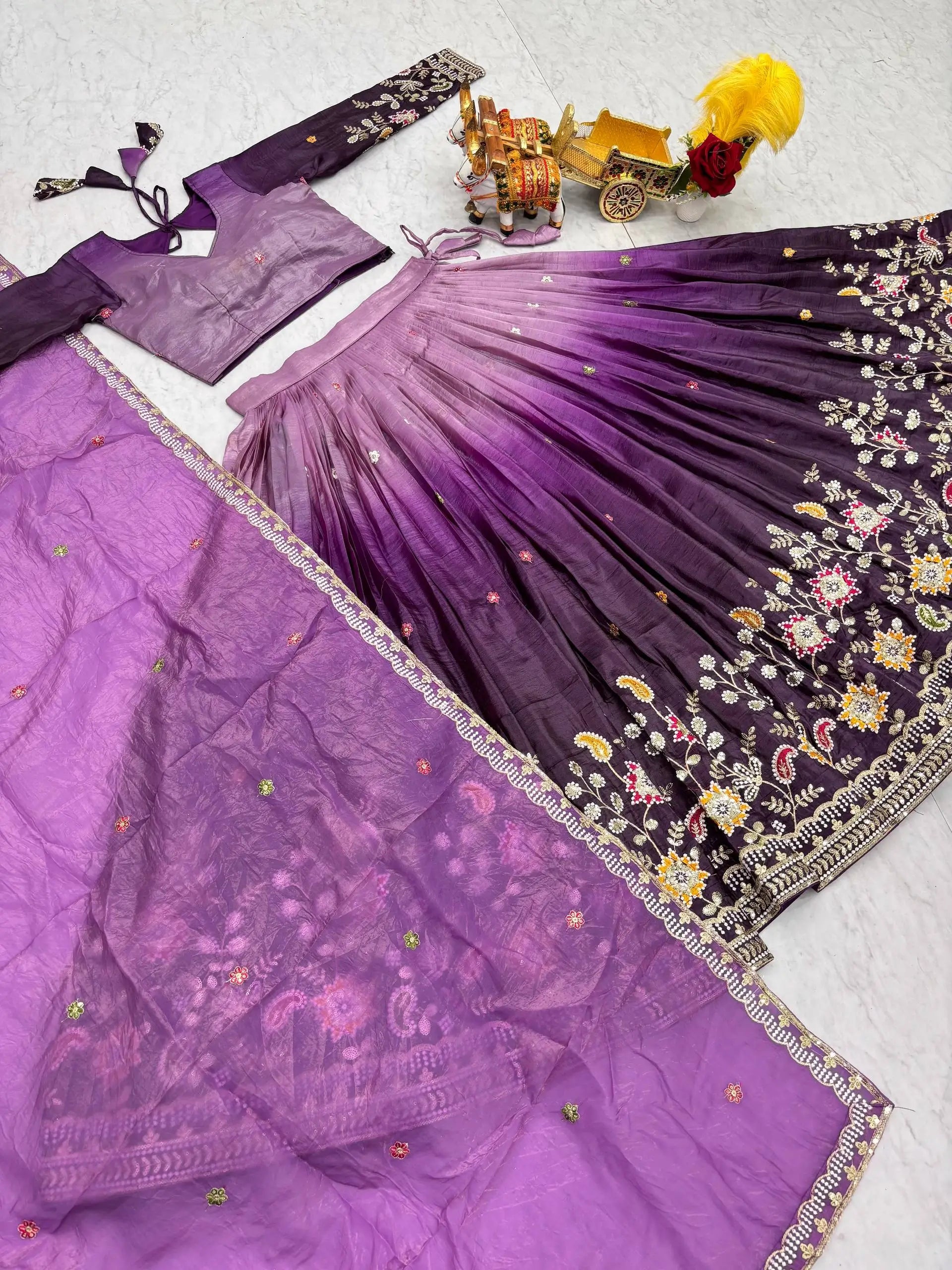 Gold Crush Embroidered Lehenga Choli Set with Dupatta