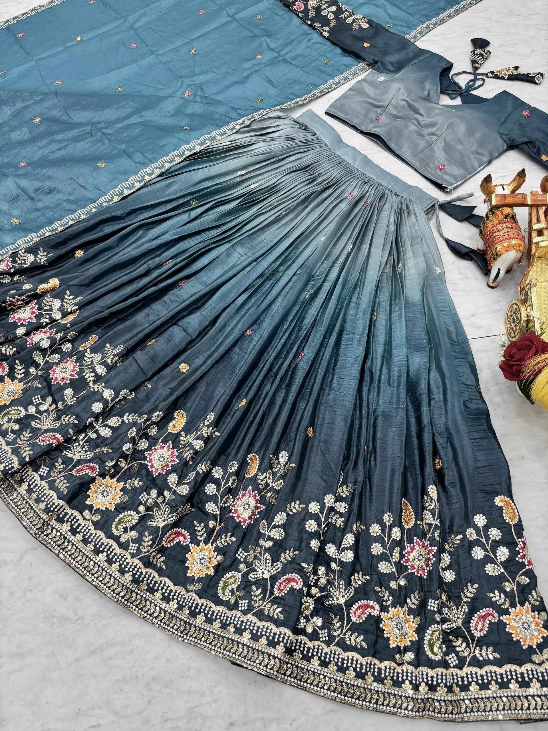 Gold Crush Embroidered Lehenga Choli Set with Dupatta