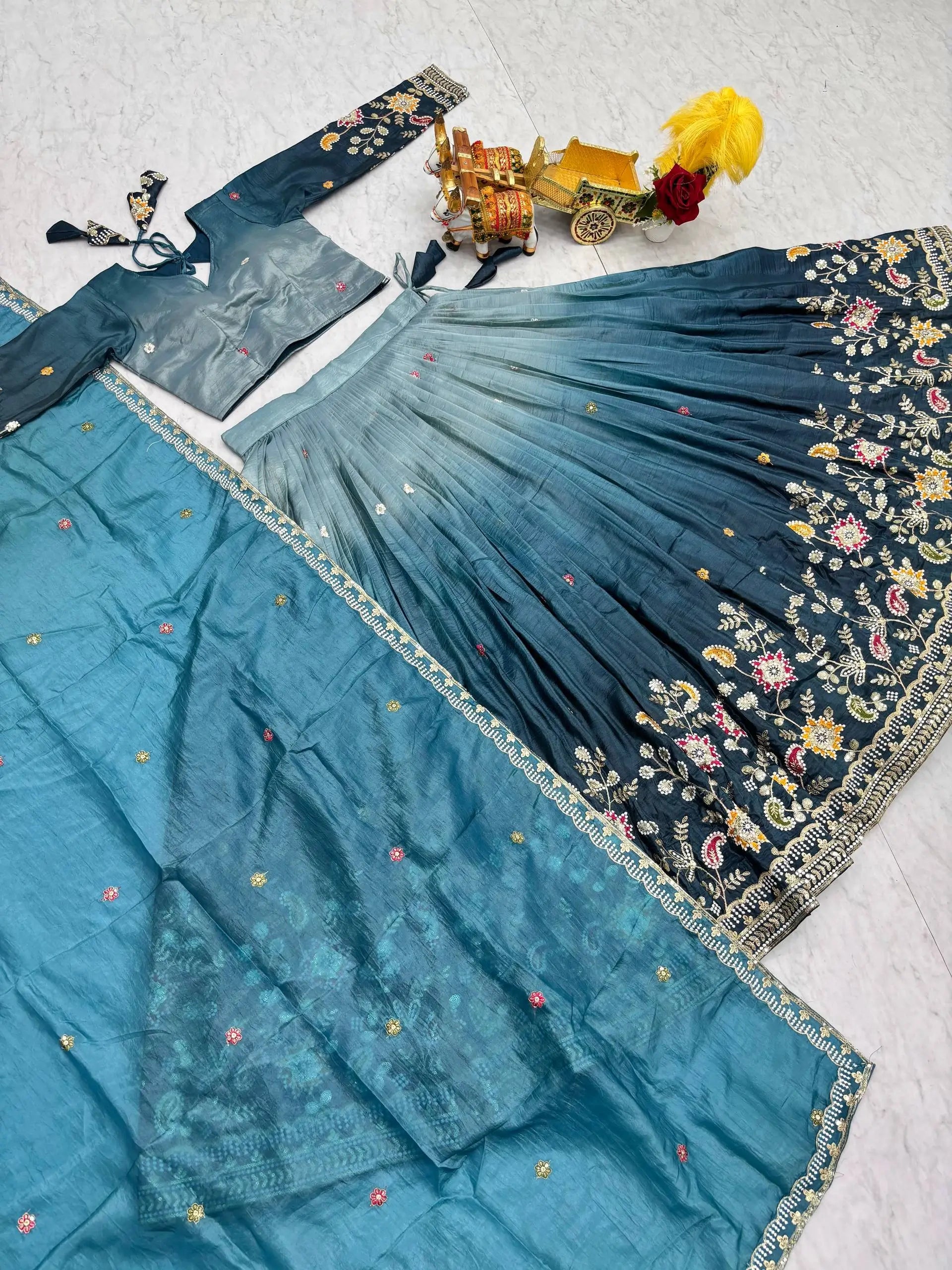 Gold Crush Embroidered Lehenga Choli Set with Dupatta