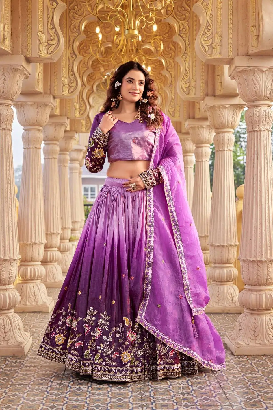 Gold Crush Embroidered Lehenga Choli Set with Dupatta