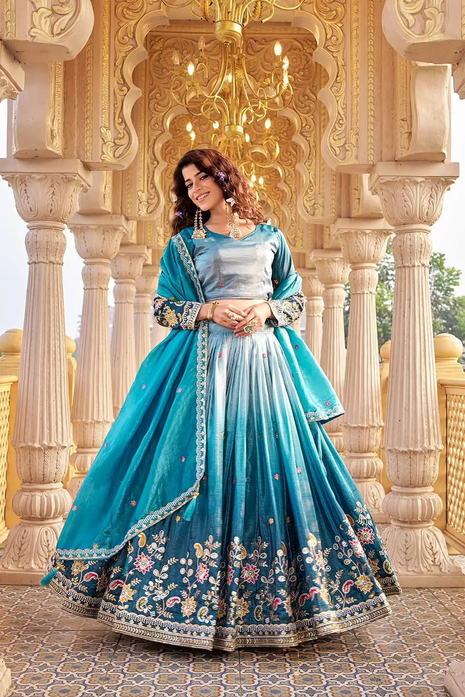 Gold Crush Embroidered Lehenga Choli Set with Dupatta
