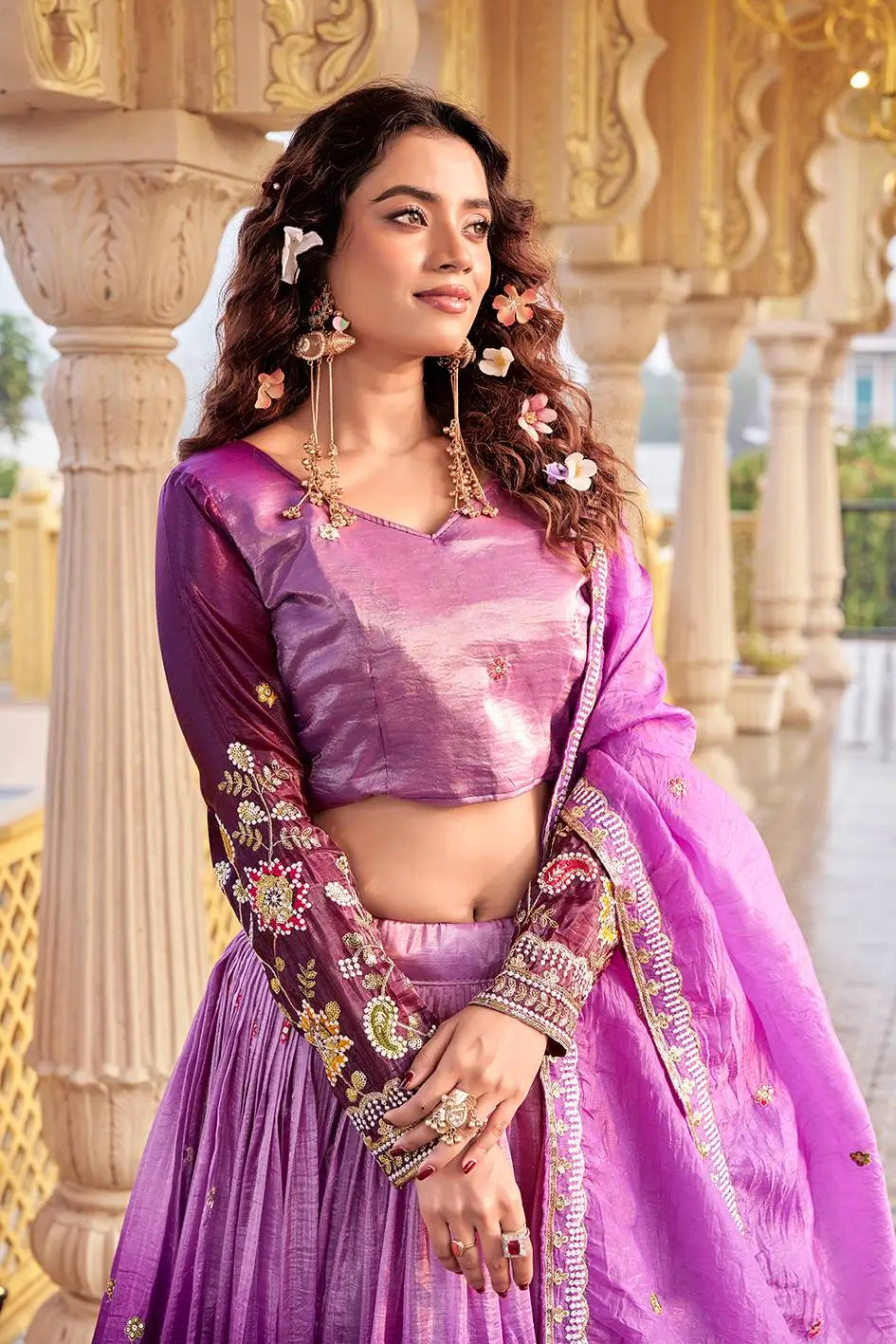 Gold Crush Embroidered Lehenga Choli Set with Dupatta