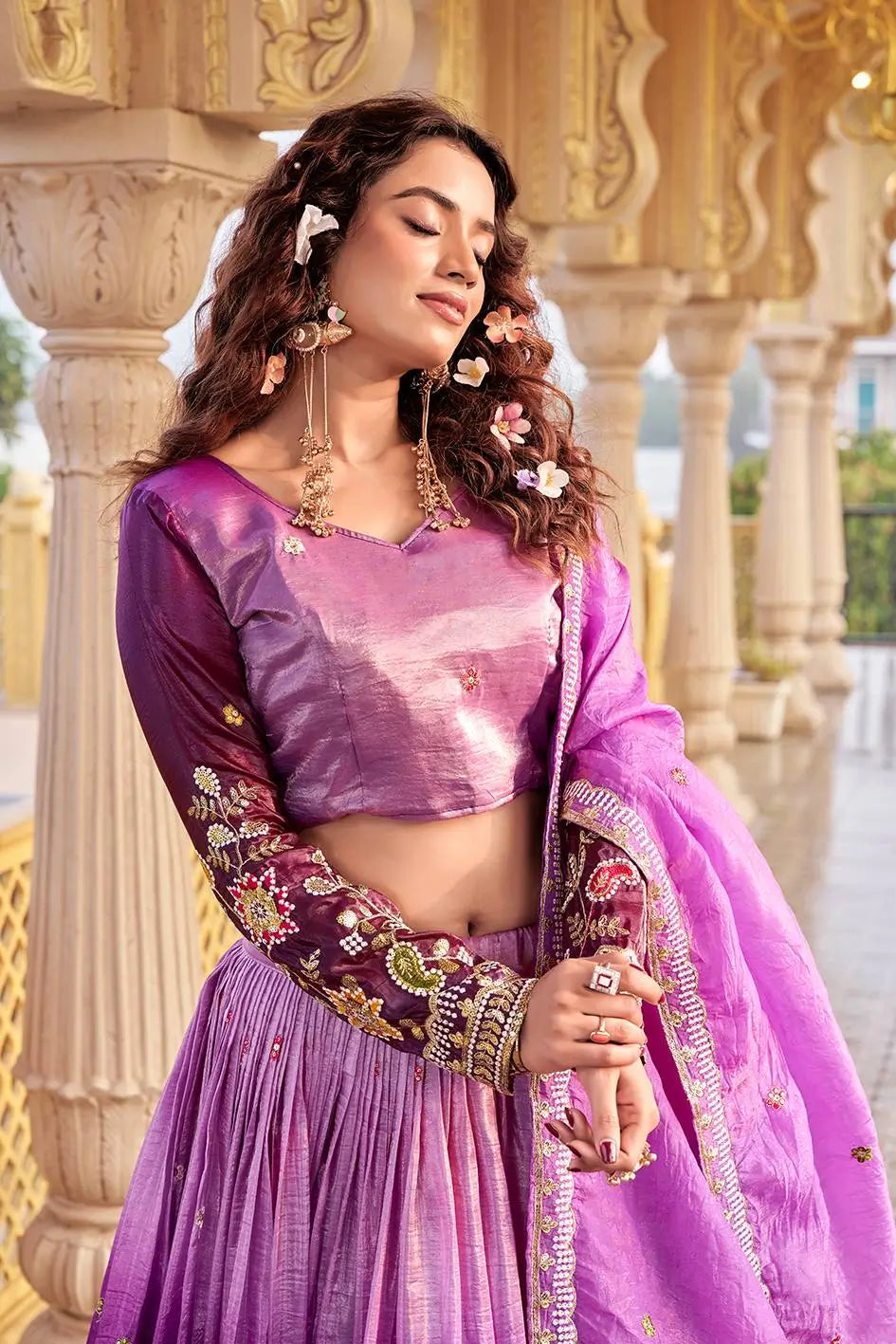 Gold Crush Embroidered Lehenga Choli Set with Dupatta