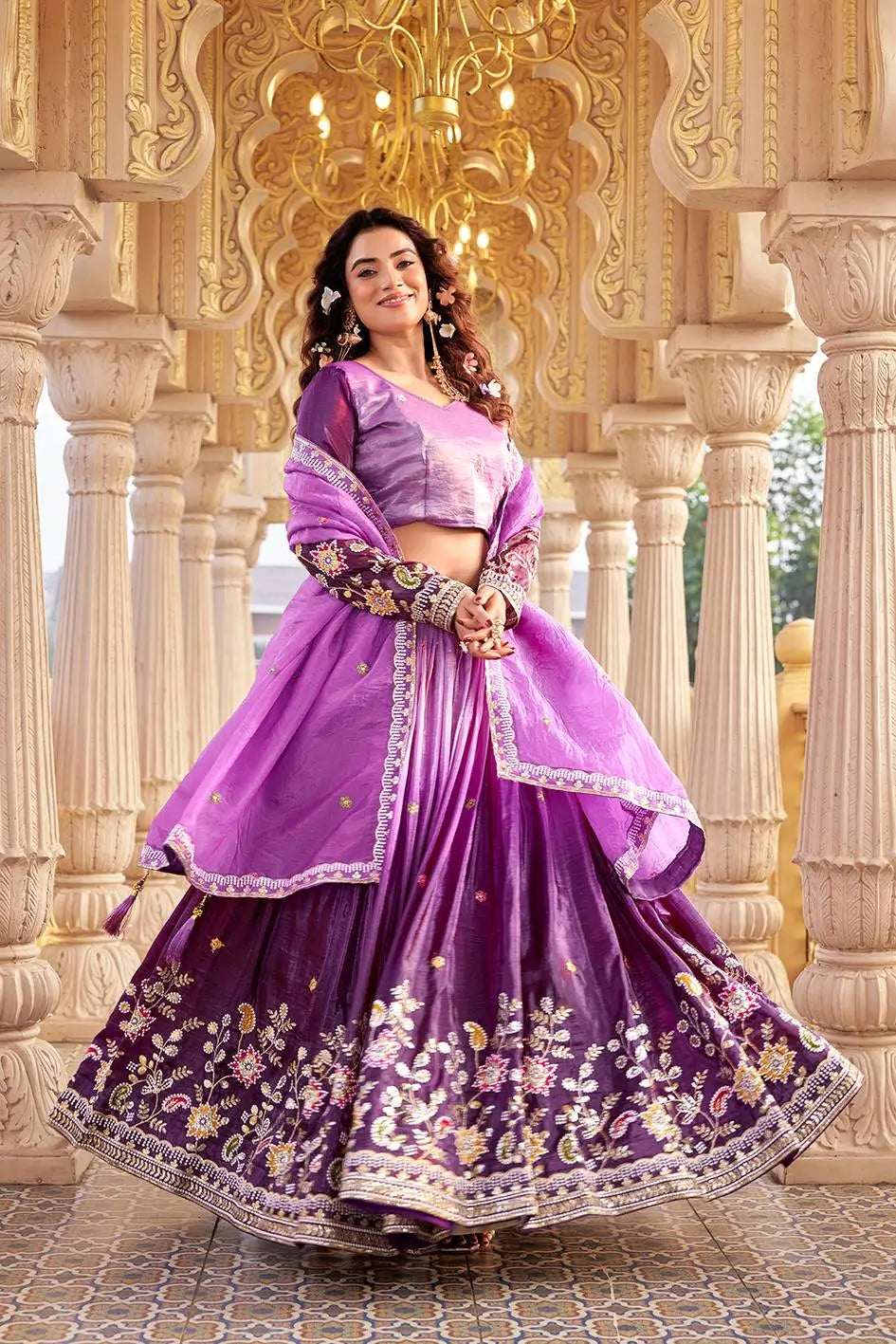Gold Crush Embroidered Lehenga Choli Set with Dupatta