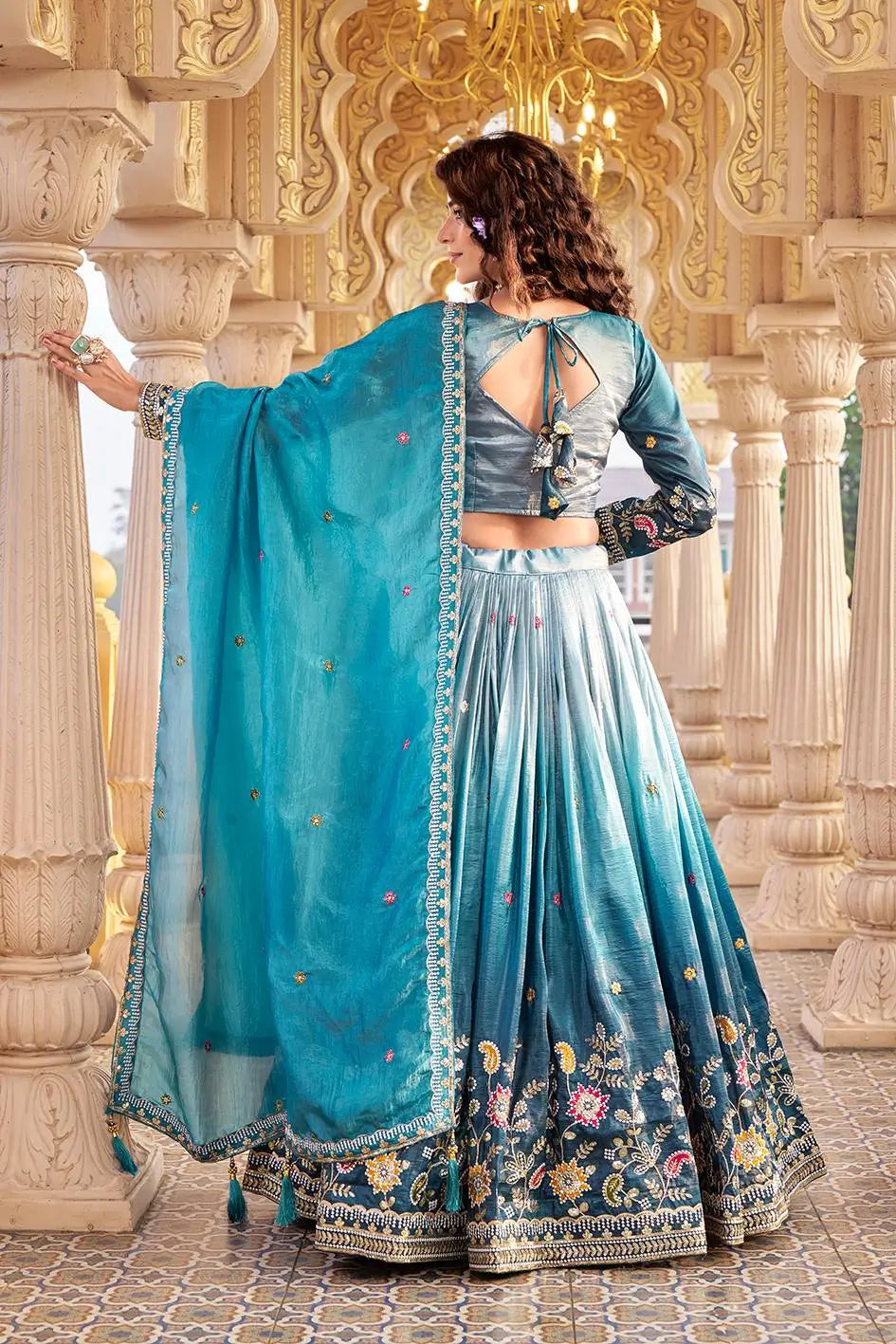 Gold Crush Embroidered Lehenga Choli Set with Dupatta